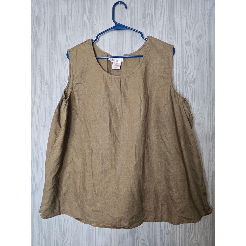 Silhouettes 100% Linen Tank Top Womens 2X Tan Lagenlook Relaxed Sleeveless